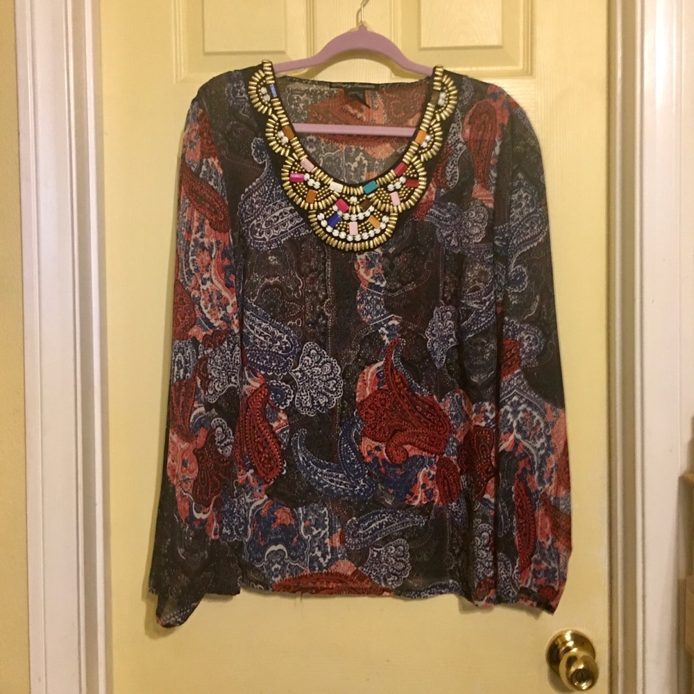 🌺Exquisitely Beaded neckline long-sleeved blouse